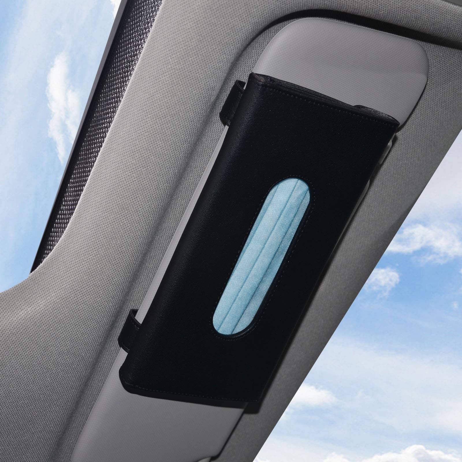 Car Sun Visor Tissue Holder - PU Leather Napkin & Mask Storage Organizer for Vehicle | Perfect for Backseat Passengers, Road Trips & Daily Commute