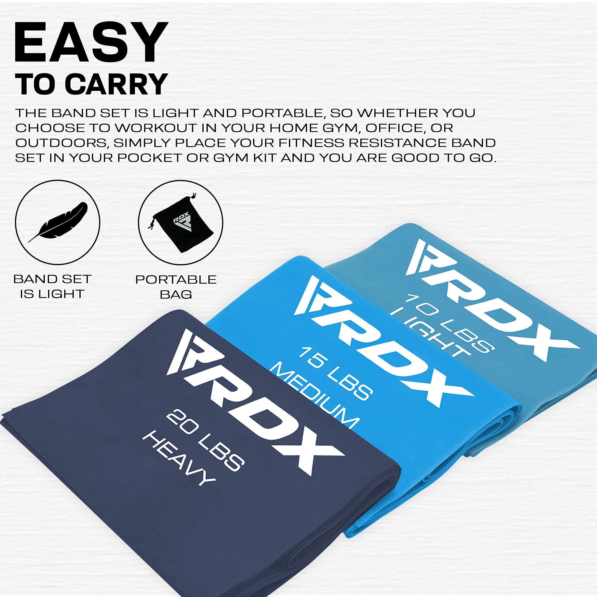 RDX TPE Resistance Bands Set - 3 Levels, 1.5M Long, REACH RoHS CPSIA Certified - Flat Skin-Friendly Elastic Loops for Yoga, Home Gym, Fitness Workout, Ballet, Pilates & Leg Training - Perfect for Strength Training, Muscle Toning and Full Body Workouts at Home or Gym