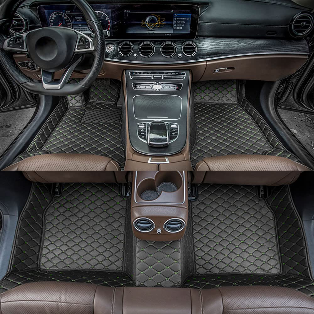 Custom All-Weather Non-Slip Leather Car Floor Mats for Dodge Charger 2007-2022 - Perfect Fit for Charger RT 2020-2022 (Black-Green) | Durable Protection for Rain, Snow & Mud | Ideal for Daily Commute & Road Trips