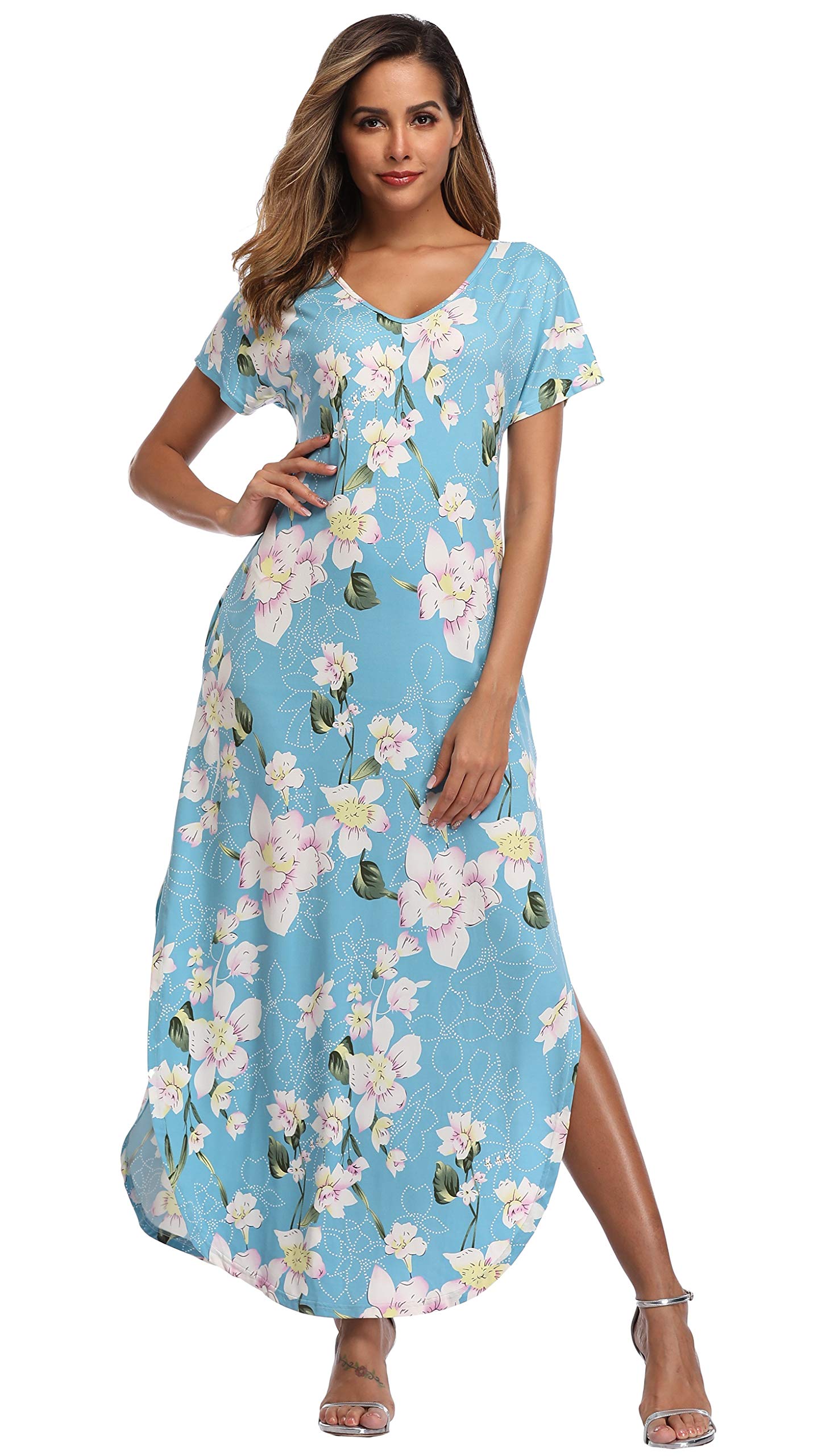 Floral Print Women's Maxi Dress - Long Casual Summer Dress with Pockets for Beach, Party & Vacation | Lightweight Flowy Dress for Outdoor Events & Travel