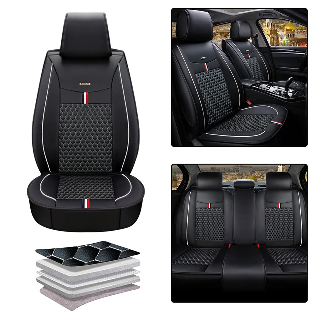 Premium Car Seat Covers for Dodge Dart - 5-Piece Full Set with Front & Rear Seat Protectors | Airbag Compatible | Black & Beige | Interior Car Accessories | Perfect for Daily Commute & Road Trips