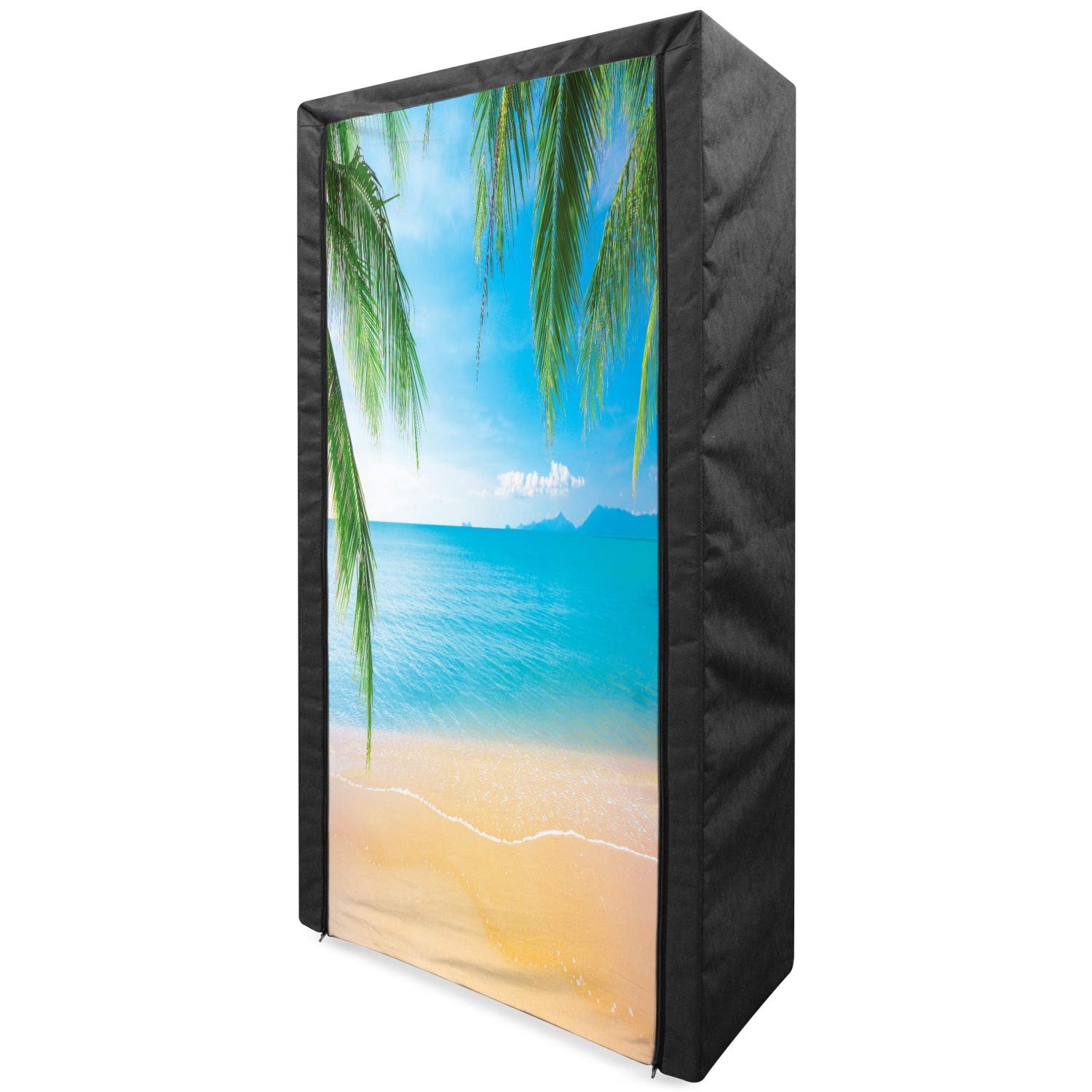 Ambesonne Portable Fabric Wardrobe - Exotic Lagoon Beach Design with Shelves, 33.5