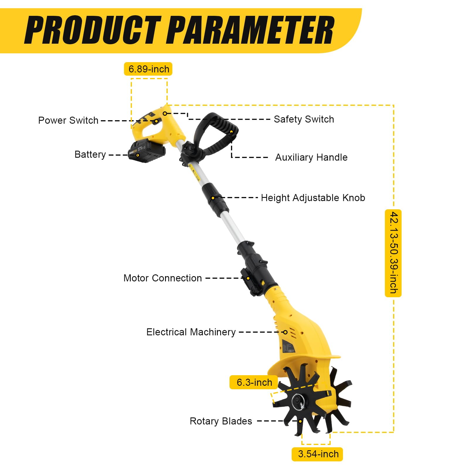 Cordless Electric Tiller Cultivator - 3.9In Wide & 6.7In Deep Garden Rototiller for Lawn, Gardening & Soil Cultivation | Perfect for Home Gardens, Flower Beds & Vegetable Patches