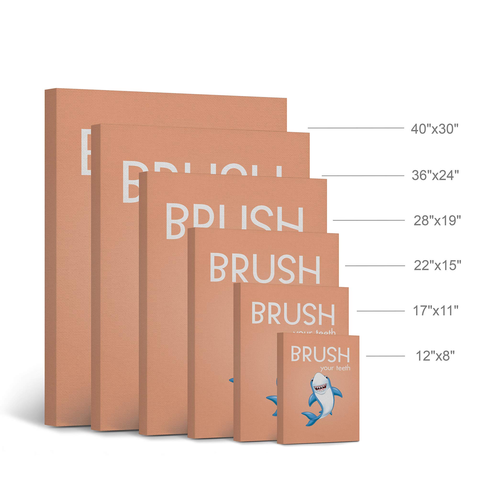 Smile Art Design Brush Your Teeth Quote Canvas Print - Funny Bathroom Wall Decor for Kids & Nursery, Shark Theme Ready-to-Hang Bathroom Sign (40x30 Inches) - Perfect for Children's Bathrooms, Dental Offices & Playrooms | Made in USA