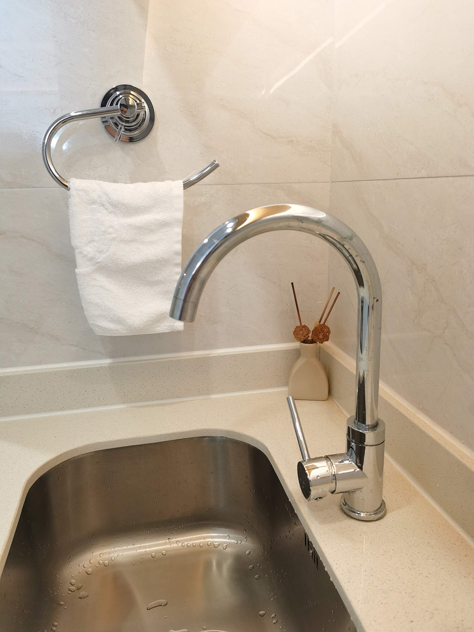 JiePai Vacuum Suction Towel Holder - No Drill Bathroom & Kitchen Towel Ring, Chrome Finish for Shower, Washcloth & Hand Towels - Perfect for Small Spaces, Apartments, RVs & Dorm Rooms
