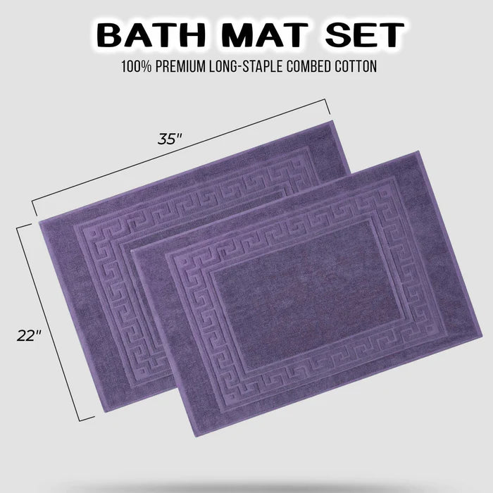 Premium Cotton 2-Piece Greek Key Border Bath Mat Set - Ultra Absorbent, Non-Slip Bathroom Rug - Perfect for Modern Bathrooms, Master Suites & Spa-Like Retreats