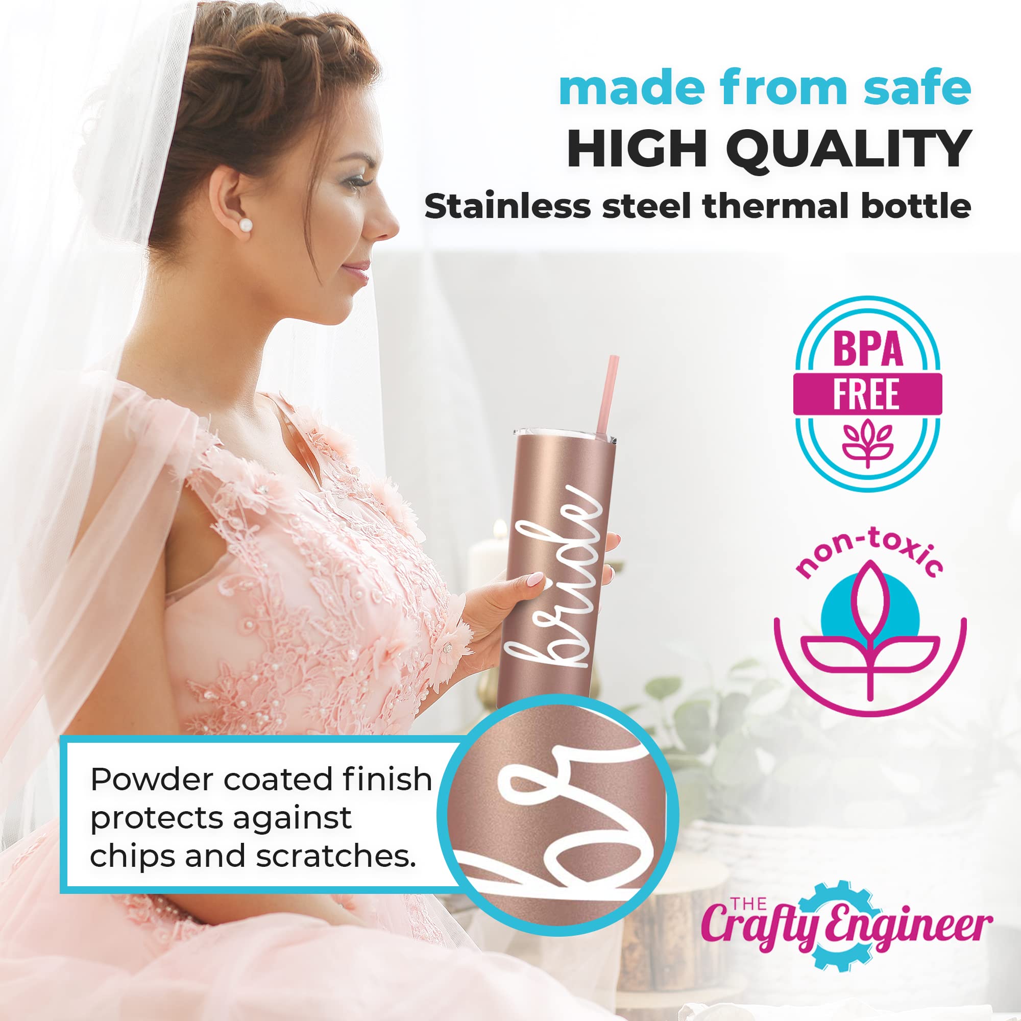 The Crafty Engineer Tumbler with Straw - Champagne for Bridal Showers & Weddings