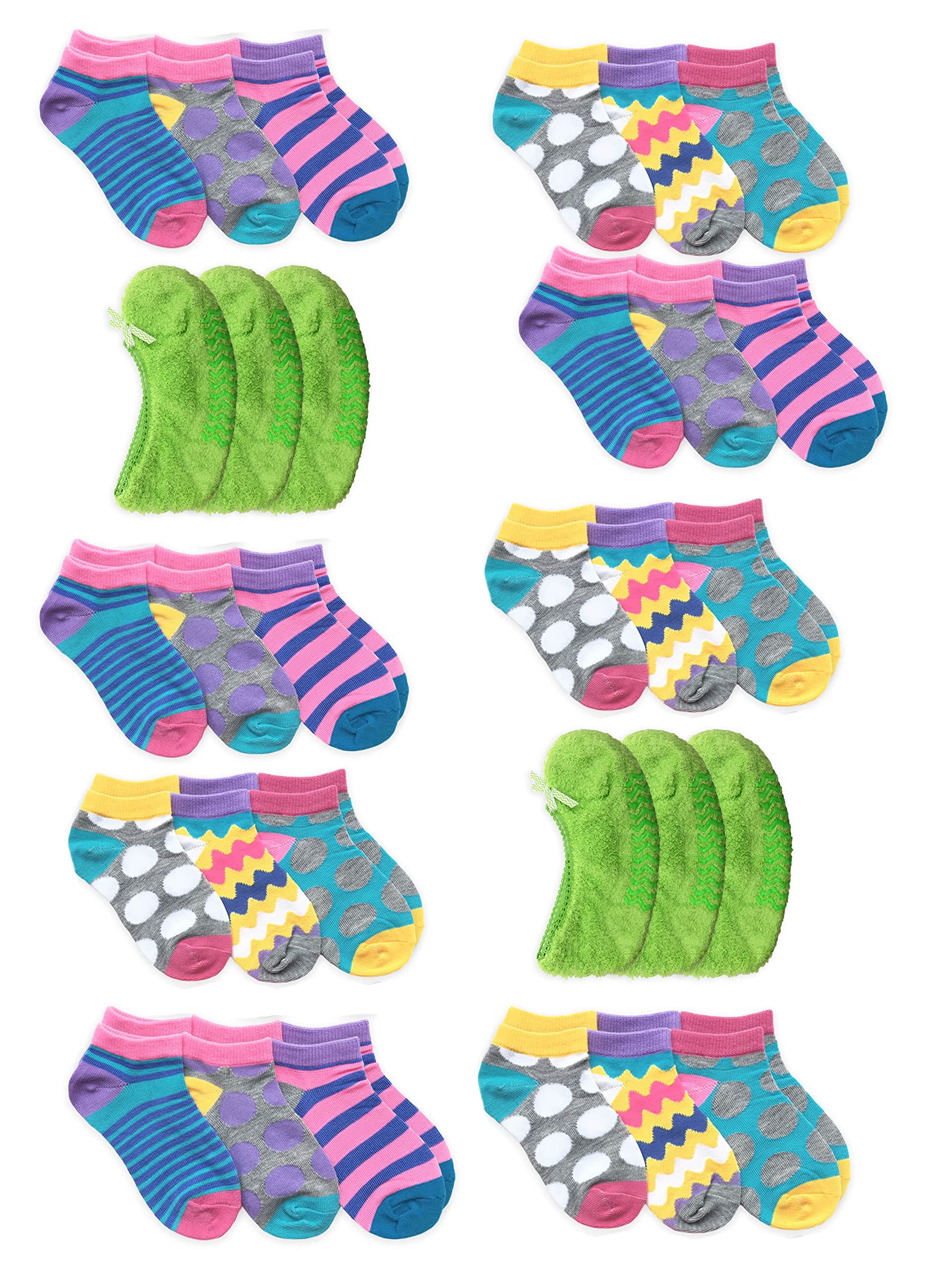 Jefferies Girls Bulk Wholesale Cotton Socks - 12-Pack Assorted Colors & Patterns, Comfortable School & Play Socks for Everyday Wear, Sports, and Gifts