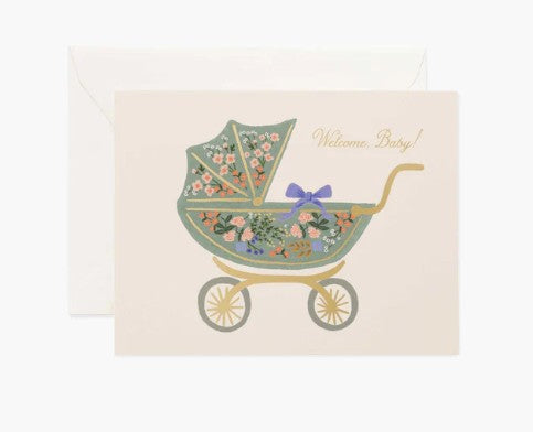 Floral Pram Card - Elegant Baby Shower Gift for Newborns, Perfect for Baby Carriages, Strollers, and Nursery Decor - Ideal for Birth Announcements, Christenings, and First Birthdays