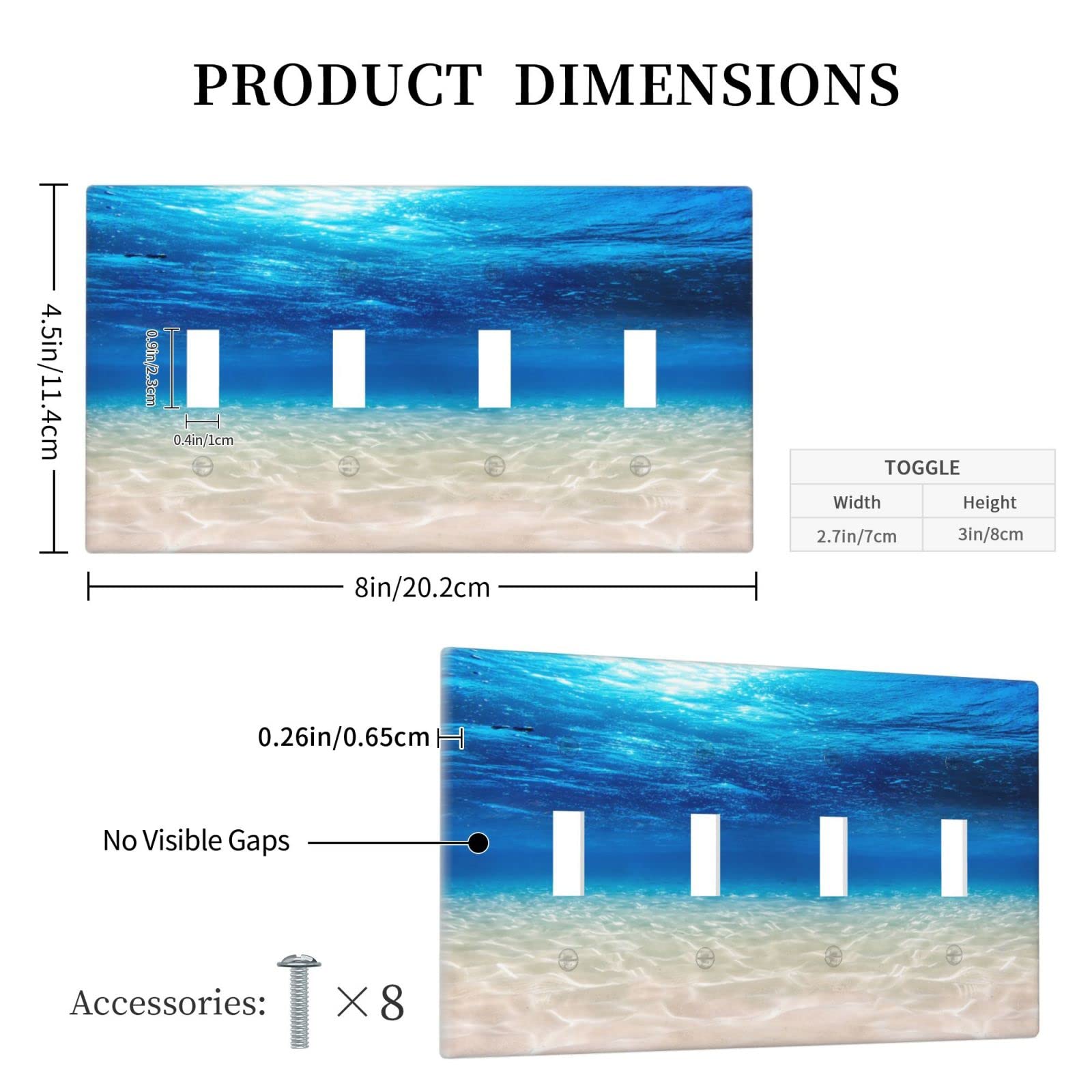 Blue Ocean Sea Themed 4-Gang Toggle Light Switch Cover - Decorative Wall Plate (4.5 x 8 Inches) for Bedroom, Bathroom & Living Room