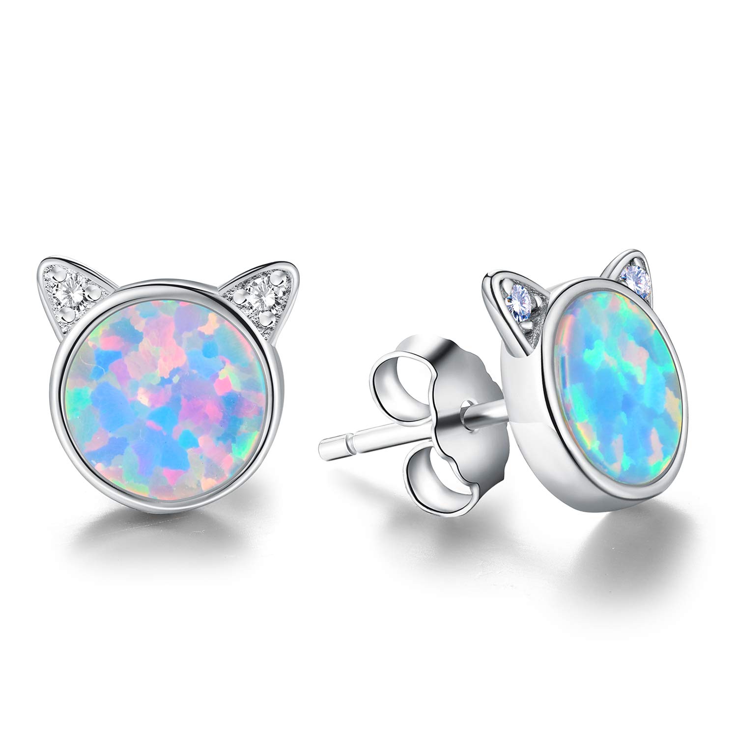 Madeone Cute Cat Opal Stud Earrings - 925 Sterling Silver 14K Gold Plated Hypoallergenic Jewelry for Women | Perfect Birthday Gift, Everyday Wear & Special Occasions