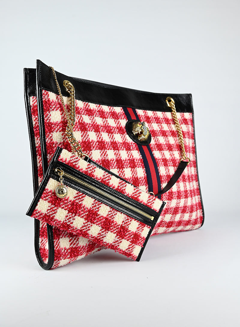 Gucci Red Tartan Fabric Shopper Bag - Stylish & Durable for Work, Travel & Everyday Use