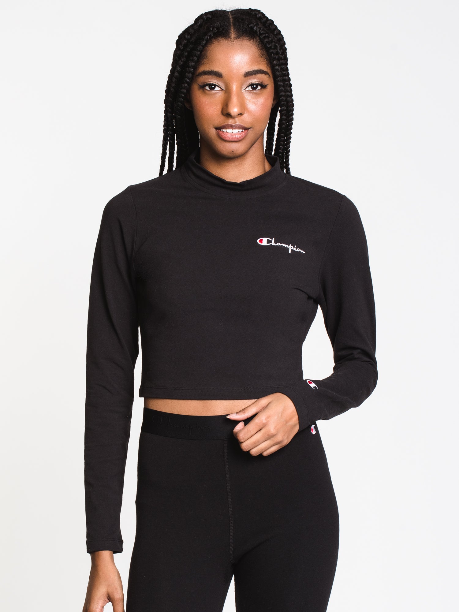 Champion Mockneck Long Sleeve Crop Top - Women's Athletic Workout Shirt for Yoga, Running & Gym | Clearance Sale