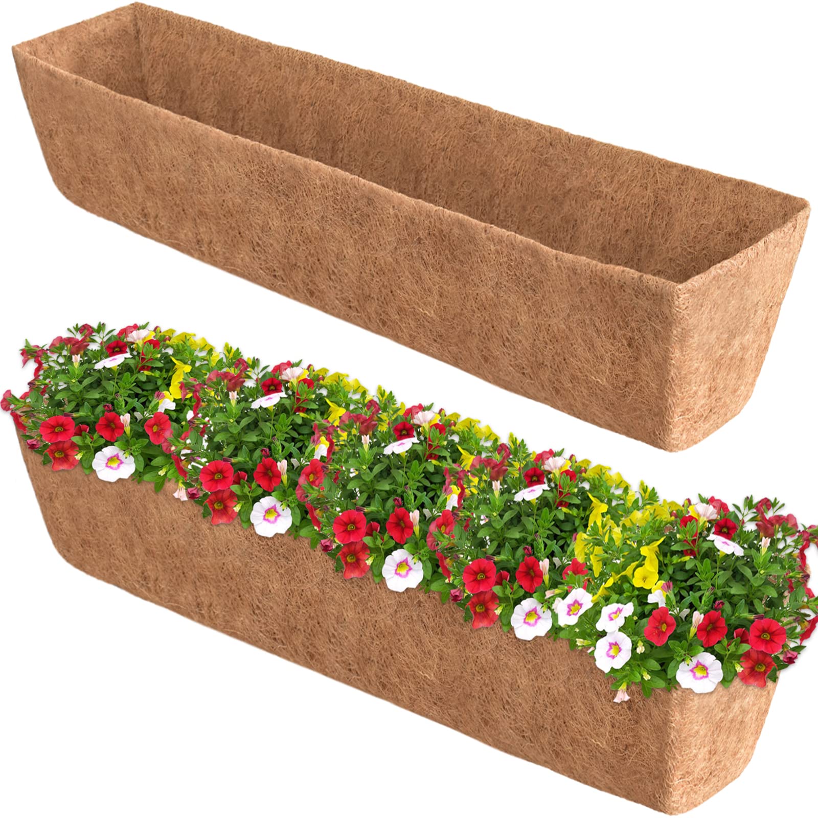 Halatool 2PCS 48 Inch Window Box Liners - Pre-Formed Coconut Fiber Planter Liner, 100% Natural Coco Fiber for Hanging Baskets, Balcony Railings & Porch Decor | Perfect for Indoor/Outdoor Plants, Window Gardens & Urban Gardening