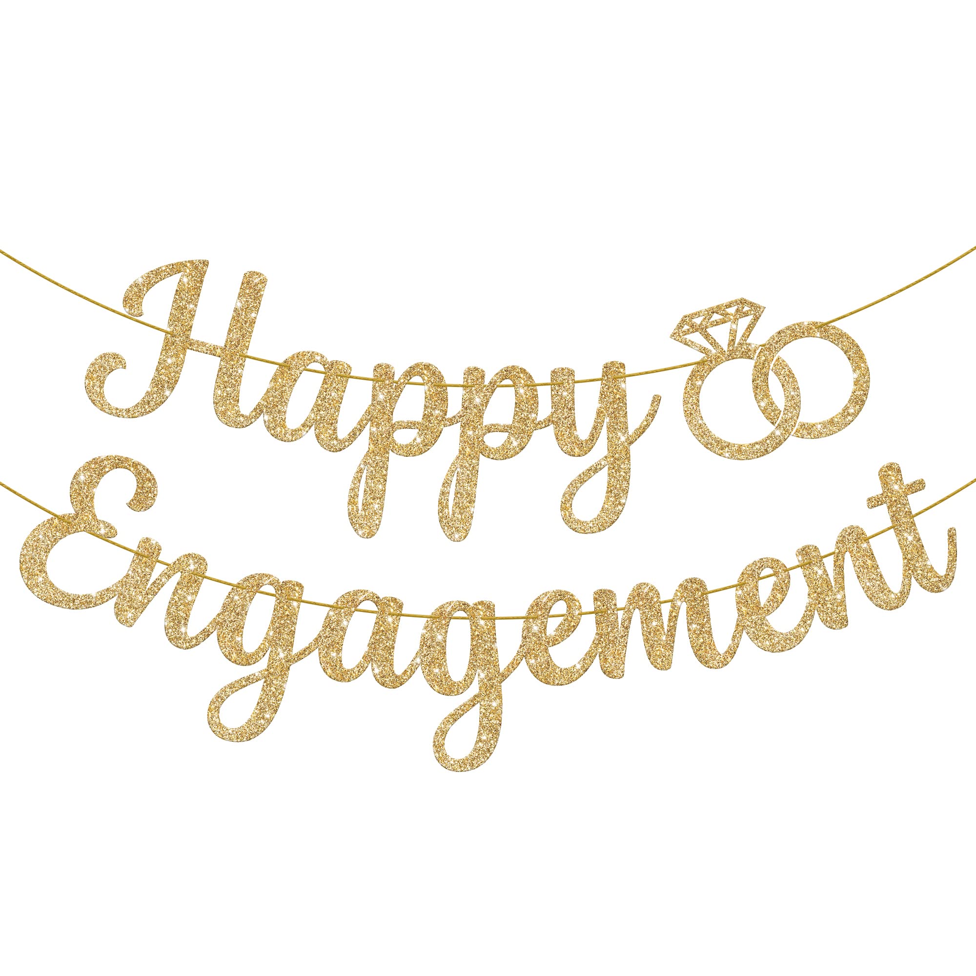 KatchOn Gold Glitter Happy Engagement Banner - 10ft Premium Party Decor for Engagement Parties, Bridal Showers & Bachelorette Celebrations | Ready-to-Hang Wedding Decoration