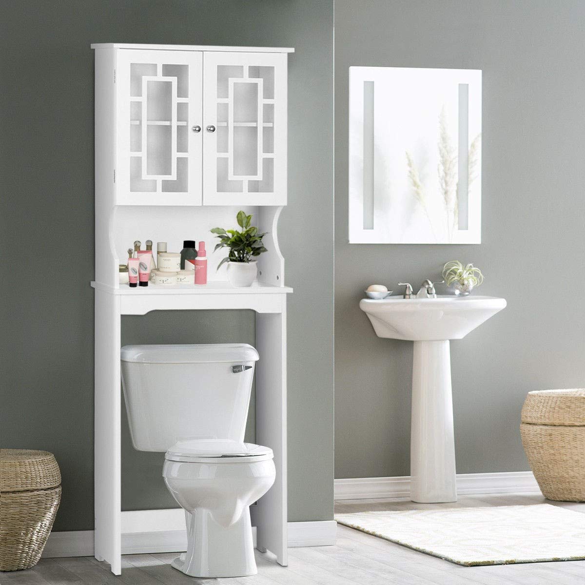 Over-The-Toilet Bathroom Storage Cabinet Organizer with Adjustable Shelf - Space Saving Bathroom Storage Solution for Towels, Toiletries & Cosmetics - Perfect for Small Bathrooms, Apartments & Dorm Rooms