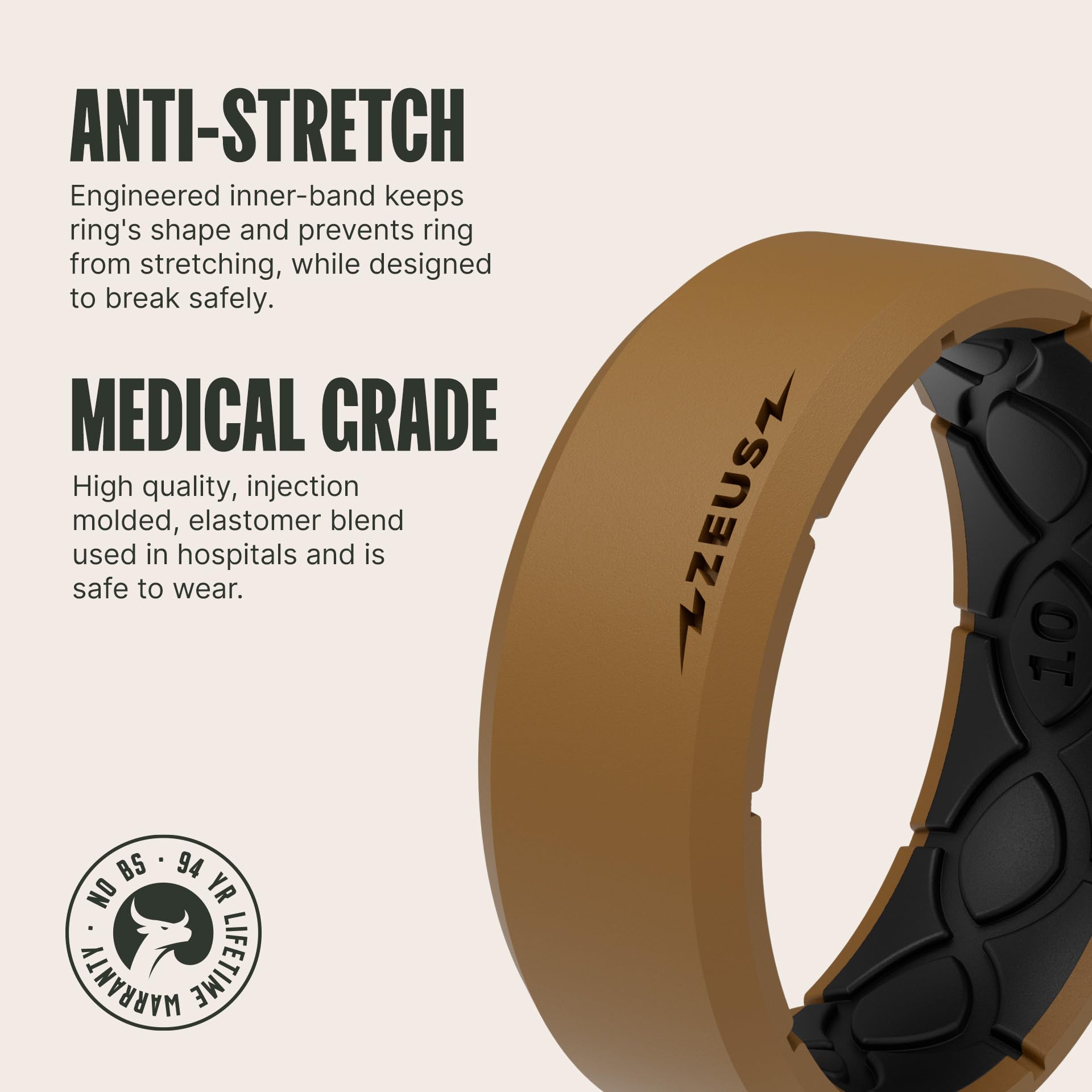Groove Life Zeus Silicone Wedding Band for Men - Durable, Breathable Rubber Ring with Comfort Fit & Unique Design | Lifetime Warranty | Perfect for Active Lifestyles, Gym, Swimming & Outdoor Adventures