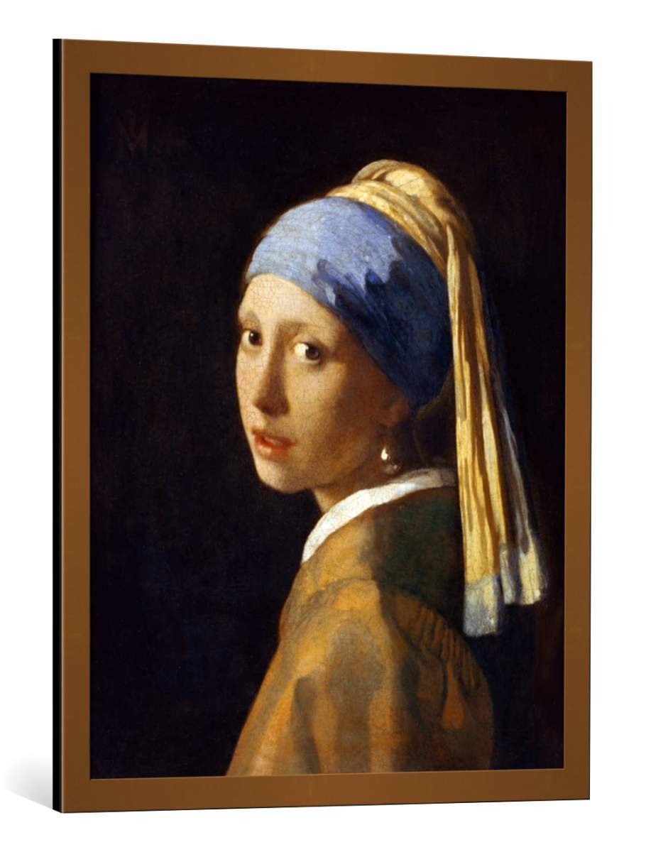 Vermeer's Girl with a Pearl Earring Framed Art Print - 25.6x31.5 Inch (65x80cm) Fine Art Reproduction in Copper Brushed Frame - Perfect for Living Room, Bedroom & Office Decor