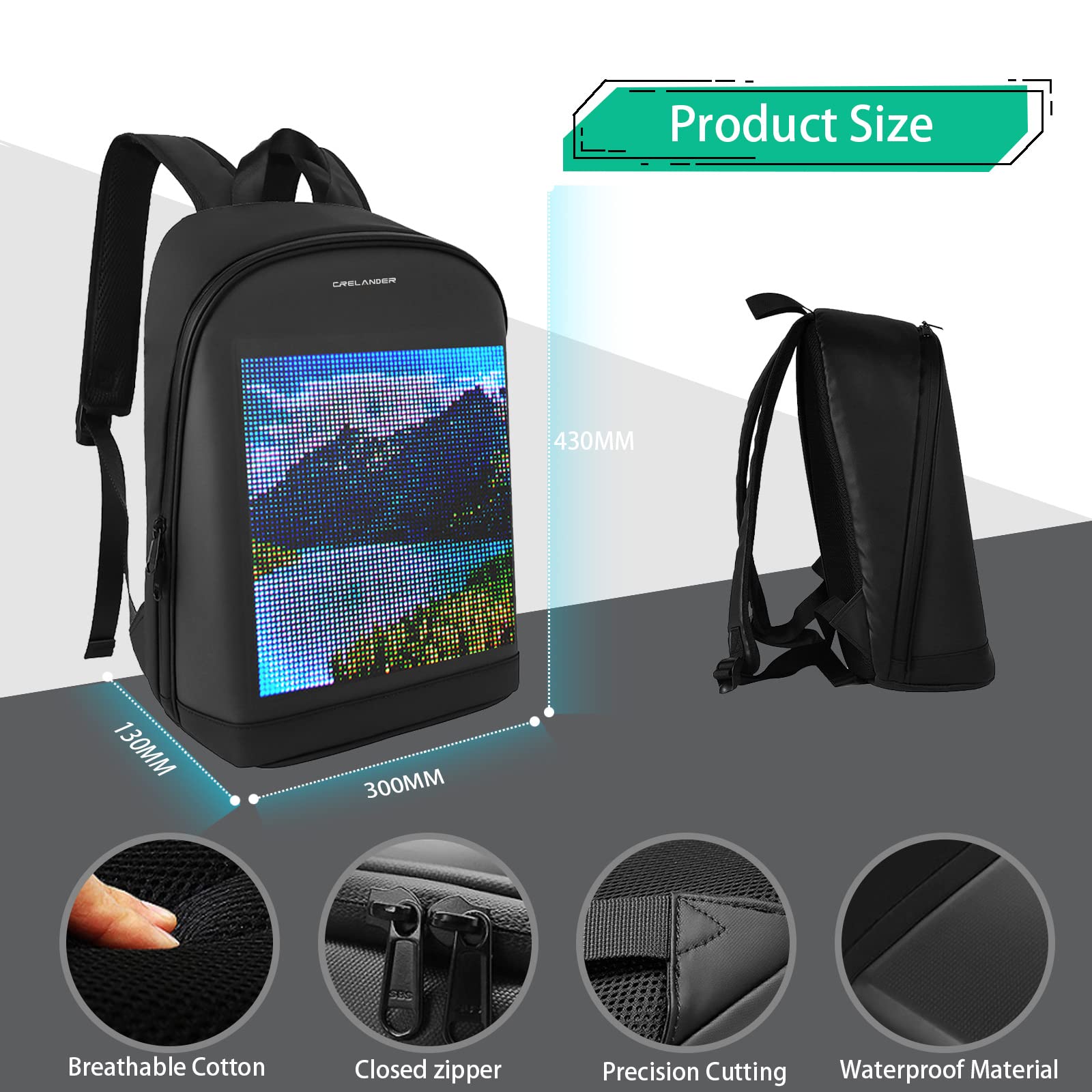 Waterproof LED Laptop Backpack - Smart Dynamic Travel Backpack for Men & Women, Durable Cycling Daypack with USB Charging Port, Perfect for Work, School & Outdoor Adventures (Black)