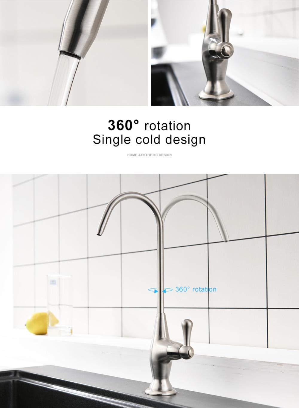 304 Stainless Steel Water Filter Faucet with Brushed Finish - Reverse Osmosis System Drinking Water Tap for Kitchen Sink | Perfect for Clean Drinking Water & RO Filtration Systems