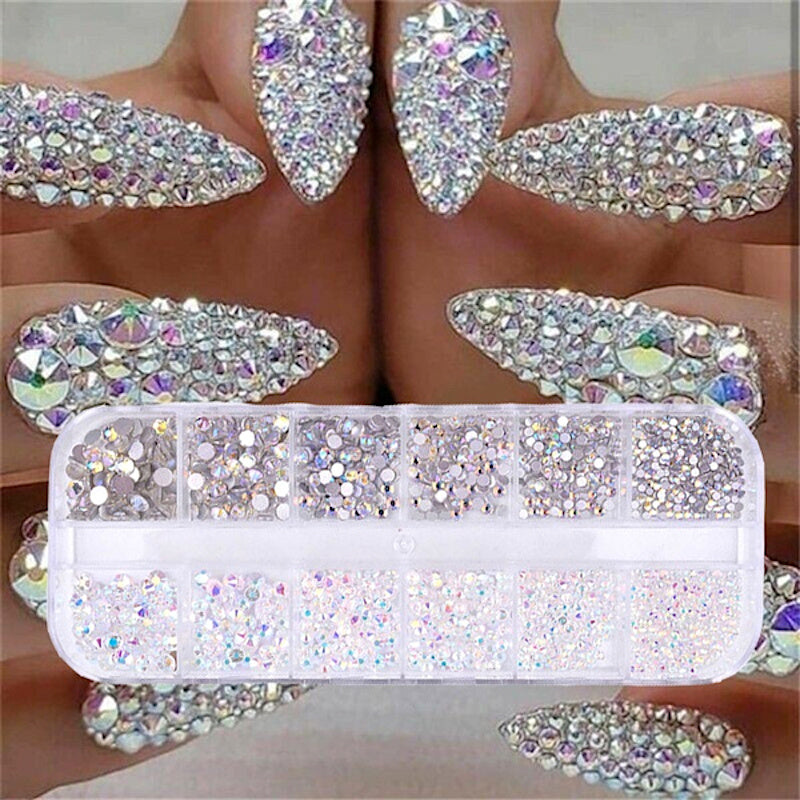 3D Nail Art Rhinestones Tray for Nail Decoration - Self-Adhesive Gems for Manicure, Pedicure & Nail Art Designs - Perfect for DIY Salon, Home Use & Professional Nail Artists