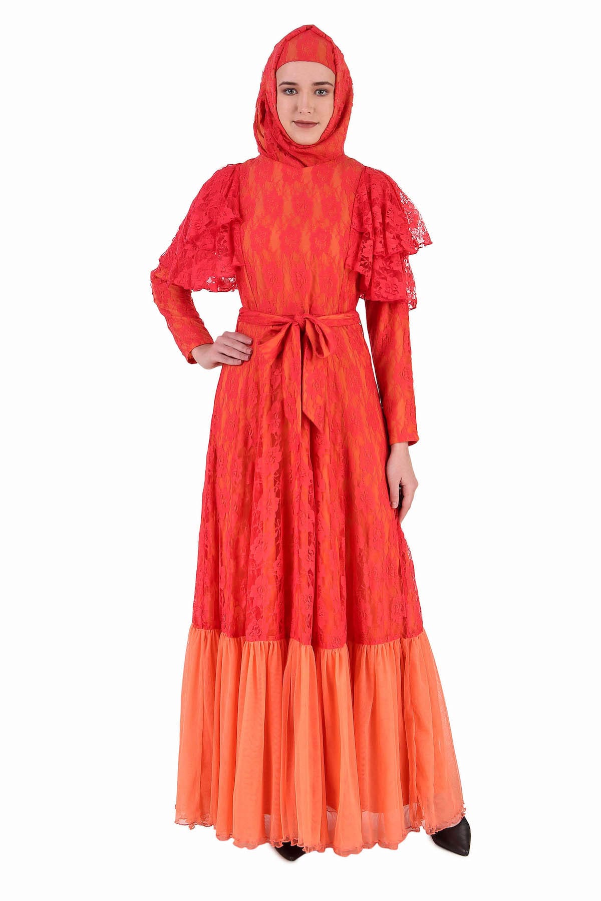 Elegant Multi-Layer Semi-Circular Floral Abaya Dress for Women - Perfect for Eid, Weddings & Special Occasions