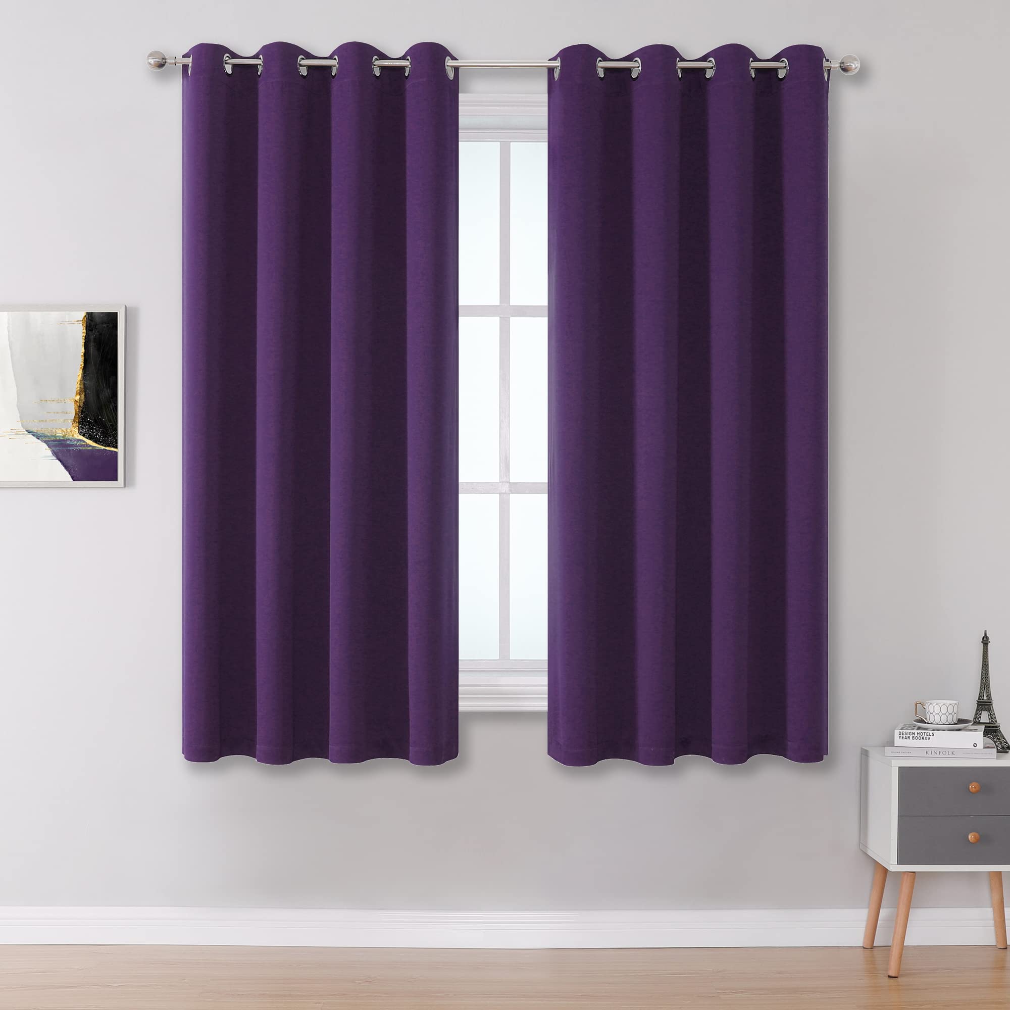 DUALIFE Dark Purple Blackout Curtain Panels - Set of 2 Thermal Insulated Room Darkening Drapes (52x54 Inch) for Bedroom & Living Room | Small Window Treatment, Noise Reduction & Energy Saving