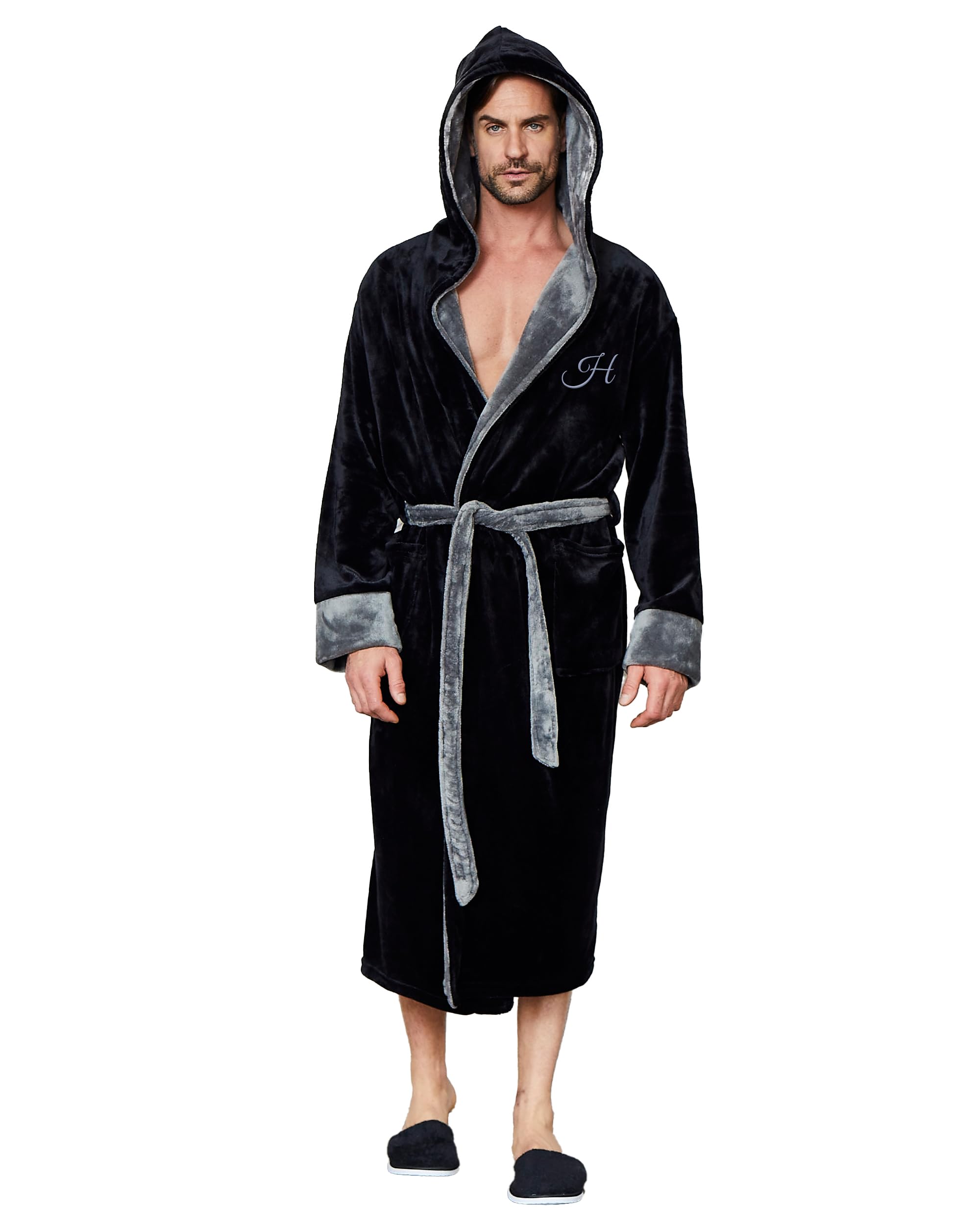 Premium Men's Plush Hooded Bathrobe - Soft & Luxurious Linen Robe for Spa, Lounge & Relaxation at Home