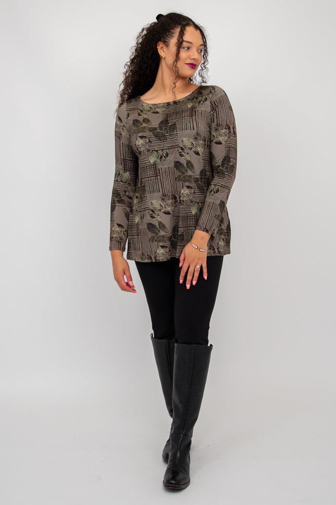 Stylish Cheerful Tunic with Fall Sketch Print - Soft Bamboo Fabric - Perfect for Autumn Outfits & Casual Wear