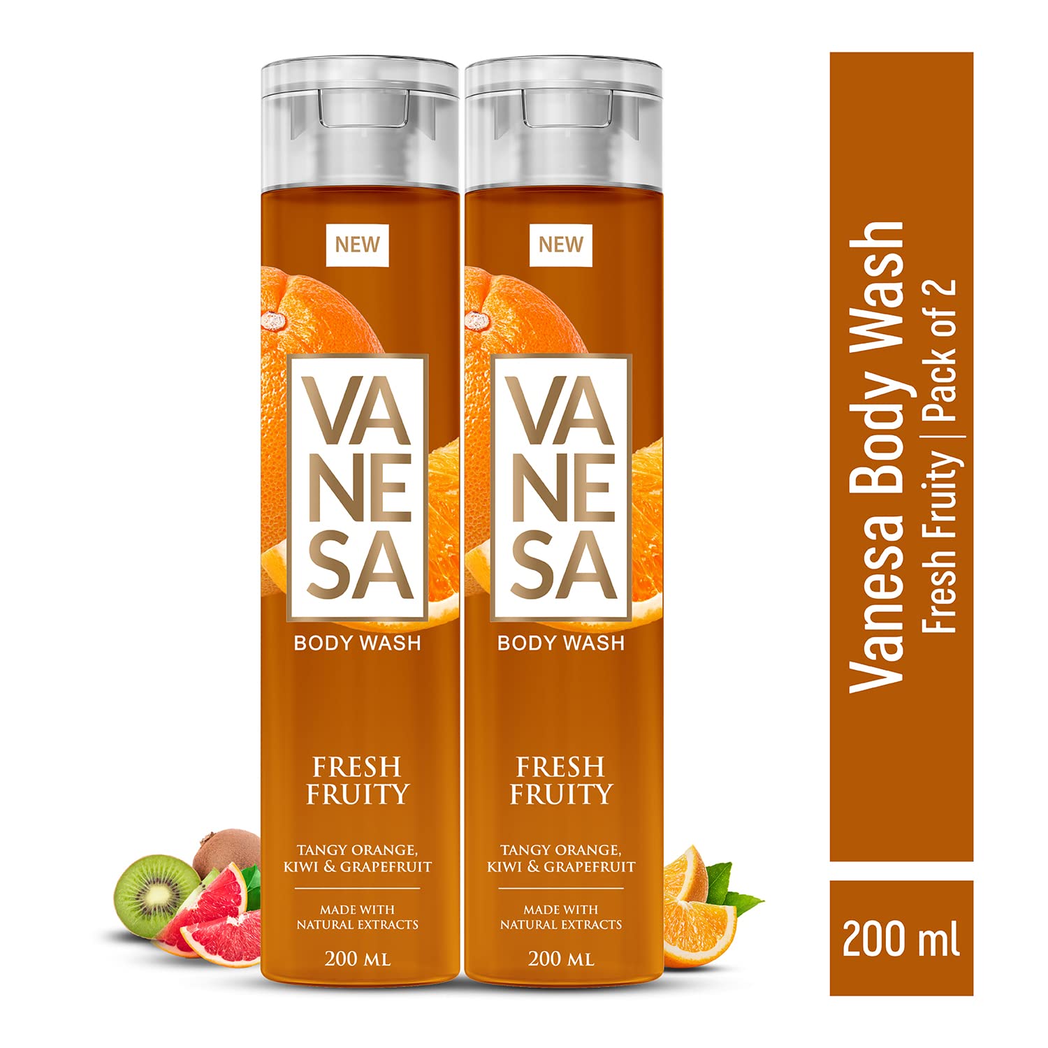 VANESA Fresh Fruit Scented Body Wash - 200ML Each (Pack of 2) | Natural Fruit Aroma | Gentle Moisturizing Shower Gel for Women & Men | Perfect for Daily Use, Gym & Post-Workout Refreshment