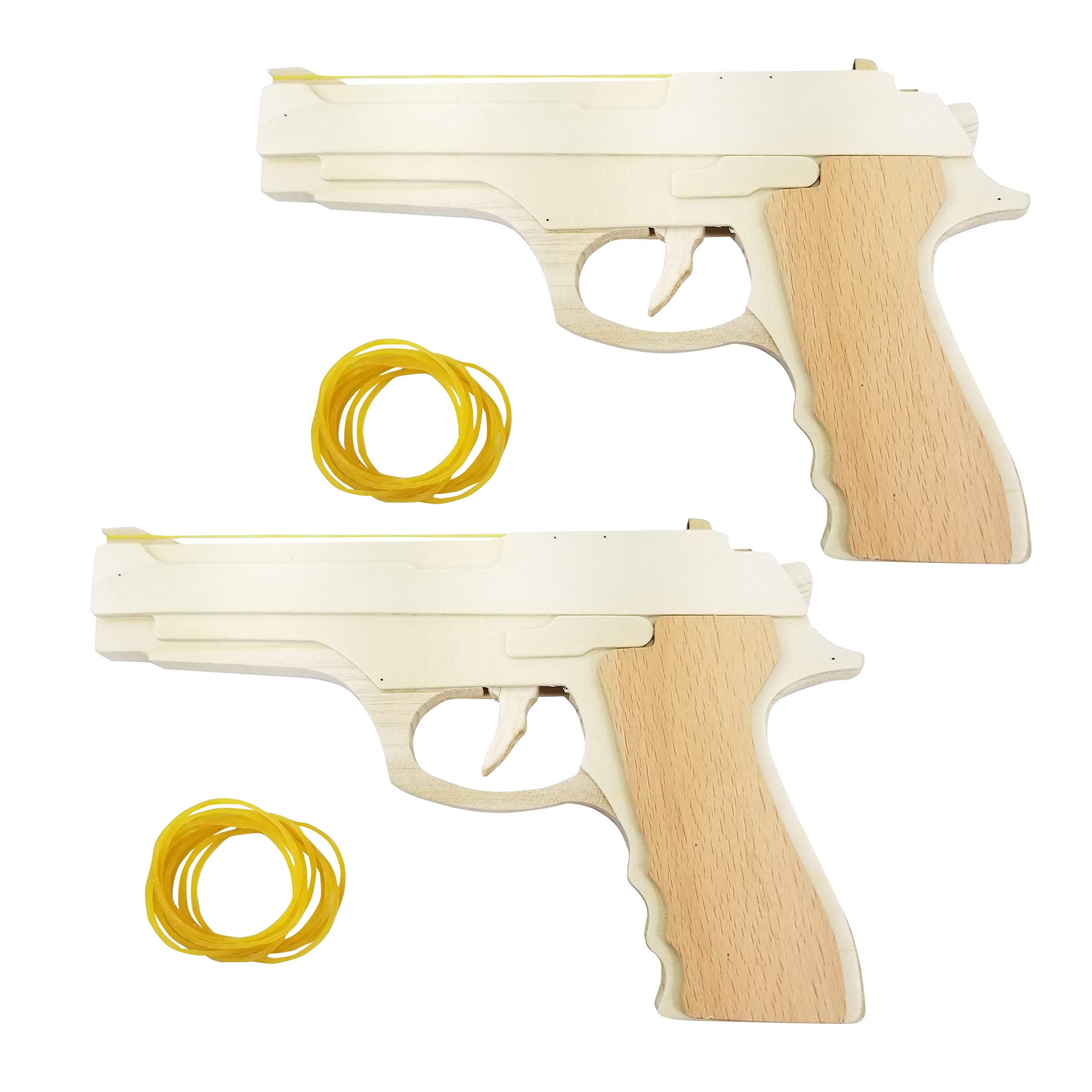 Premium 2-Pack Wooden Rubber Band Gun Set - Handcrafted & Easy to Load - Includes 8 Rubber Bands - Perfect for Outdoor Play, Target Practice & Family Fun
