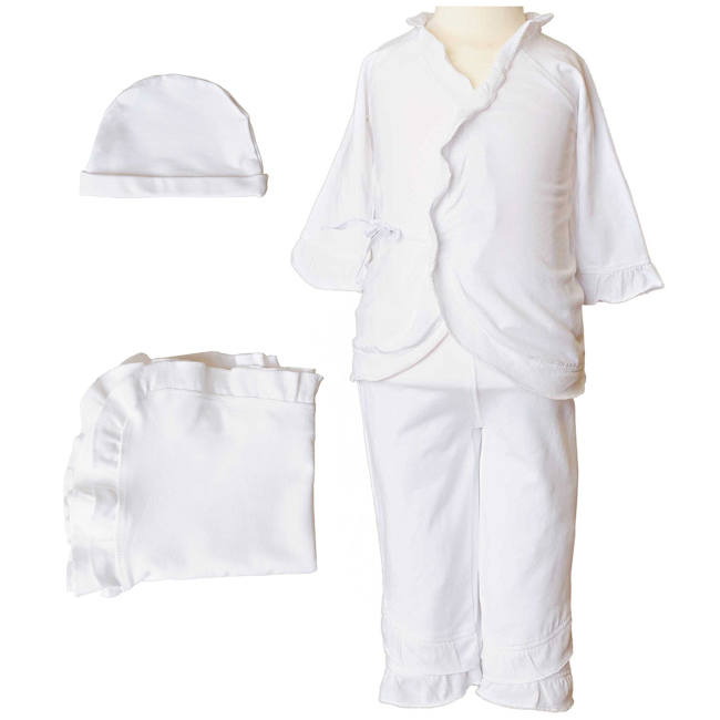 4-Piece Bamboo Layette Set for Baby Girls - Soft & Organic White Outfit - Perfect for Newborns, Gifts & Photo Shoots