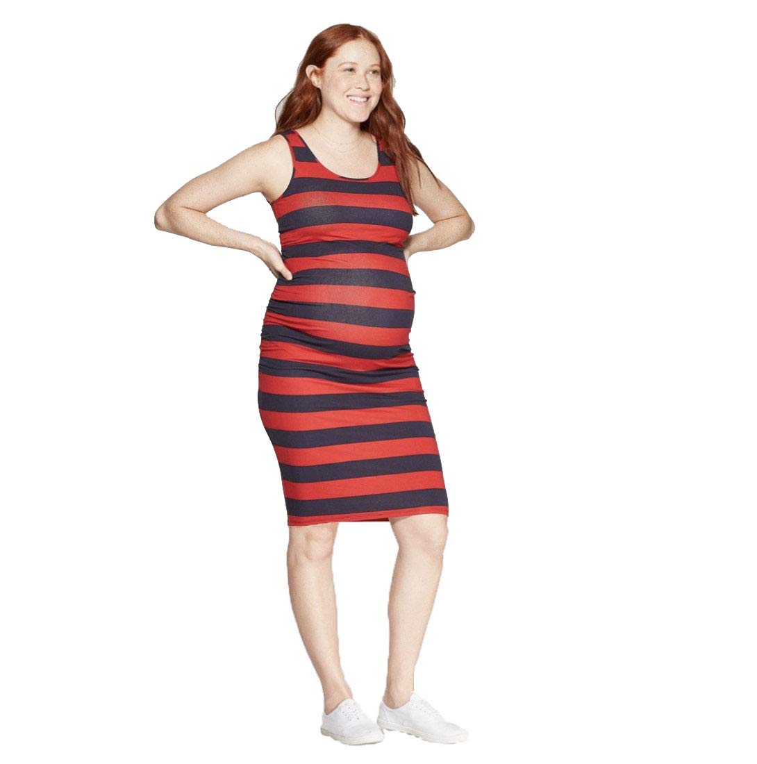 Ingrid & Isabel Maternity Sleeveless Scoop Neck Shirred T-Shirt Dress for Pregnant Women - Comfortable Stretchy Nursing Dress for Summer, Pregnancy & Postpartum Wear