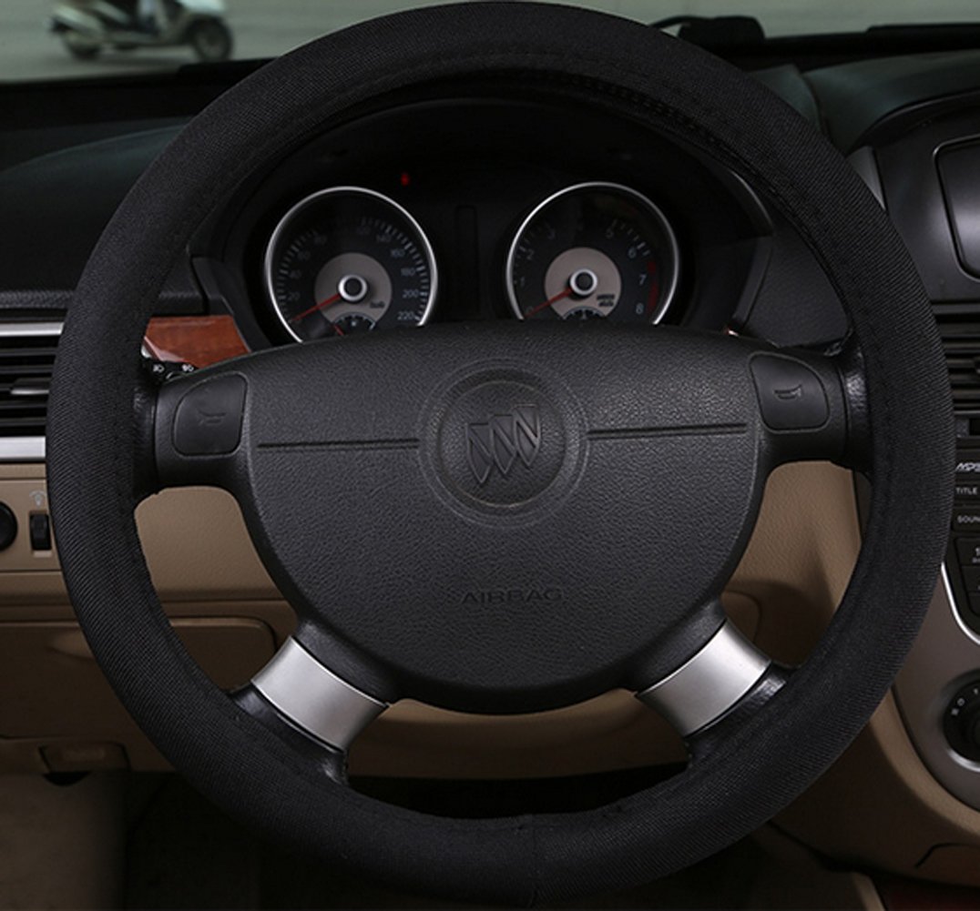 Cool Linen Steering Wheel Cover - 15 Inch Black for Summer Driving