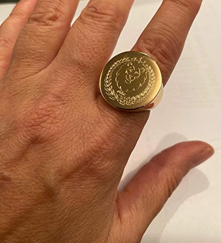 Custom Engraved Coat of Arms Family Crest Signet Ring - 14K Gold Personalized Lion Seal Ring - Handmade Round Engraved Jewelry for Men - Perfect for Weddings, Gifts & Family Heirlooms
