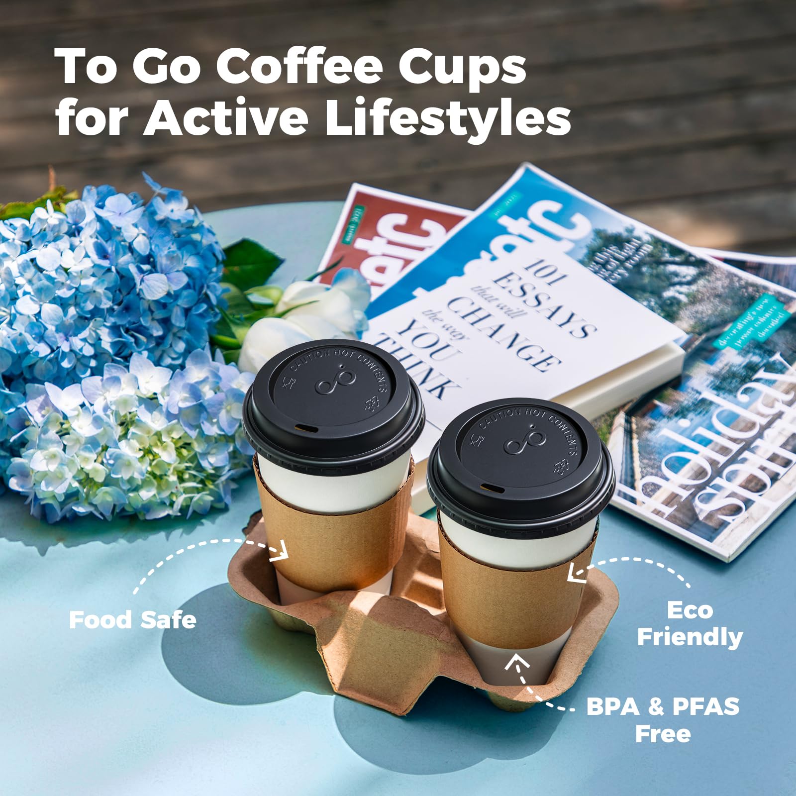 50-Pack 20oz Disposable Coffee Cups with Lids & Sleeves - Leak-Proof To-Go Paper Cups for Hot Beverages - Durable Coffee Cups for Home, Office, Parties & Meal Prep - Perfect for Coffee Shops, Cafes & Office Break Rooms