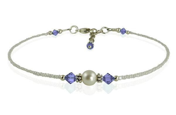 Victoria Custom Crystal Cream Pearl Beaded Anklet - Elegant Adjustable Ankle Bracelet for Women, Perfect for Beach, Wedding & Boho Fashion Accessories