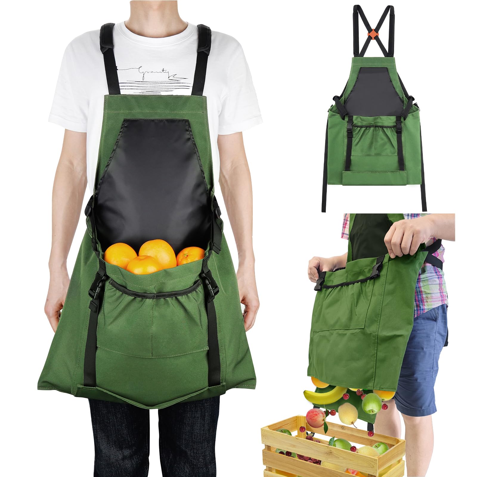 Best Gardening Apron with Quick-Release Pockets - Water-Resistant Harvesting Apron for Women & Men - Perfect for Vegetable Picking, Flower Arranging & Outdoor Gardening Activities