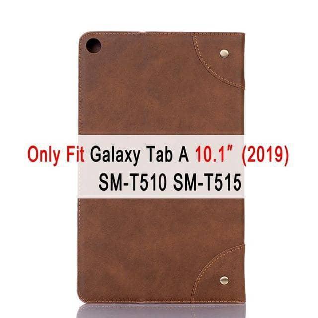Premium Retro Leather Flip Book Case for Samsung Galaxy Tab A 10.1 (2019) T510 T515 - Stand Feature & Card Slot - Perfect for Work, Travel, and Home Use