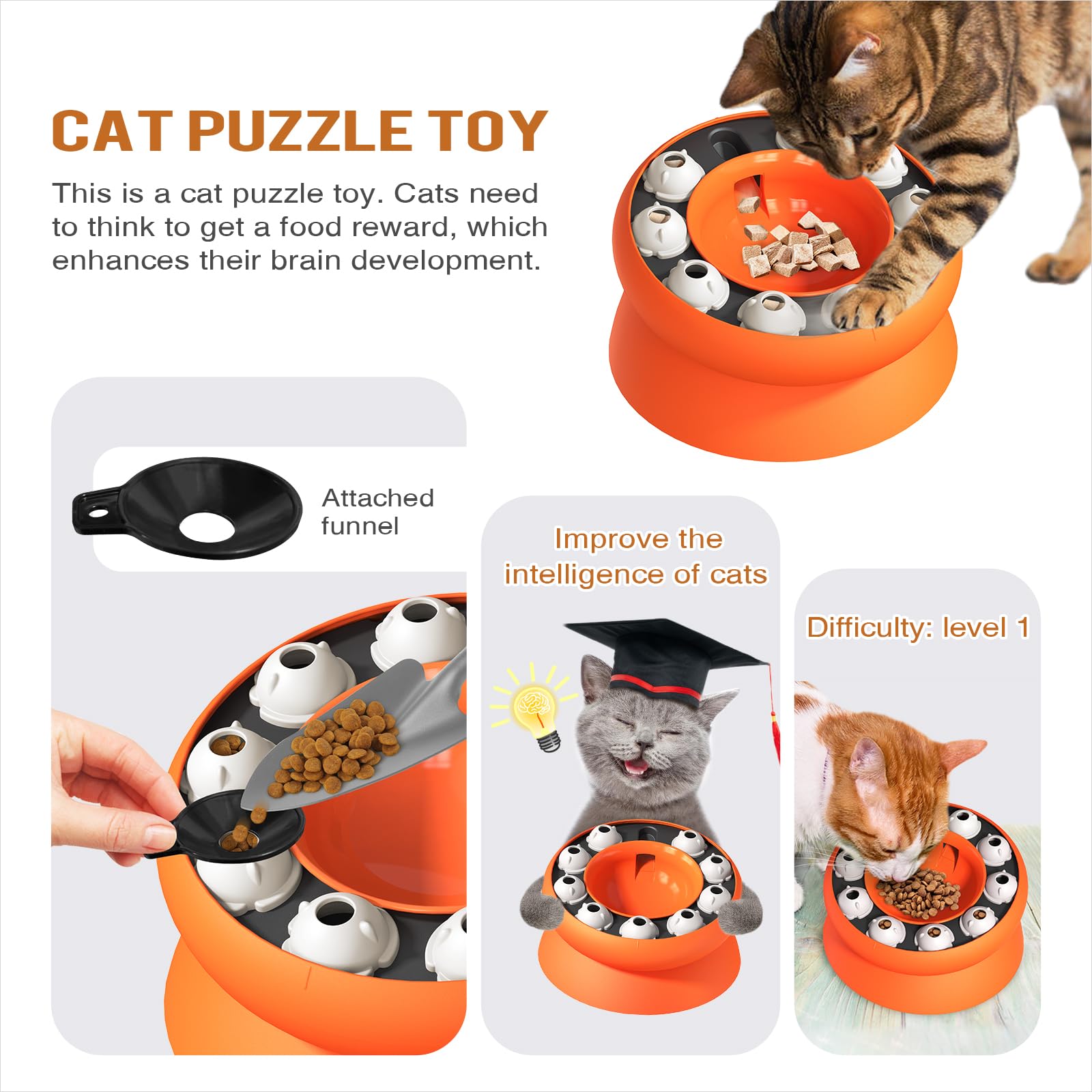 Interactive Cat Toy & Slow Feeder Bowl - Orange Pet Supplies for Indoor Cats - Perfect for Playtime & Mealtime Fun