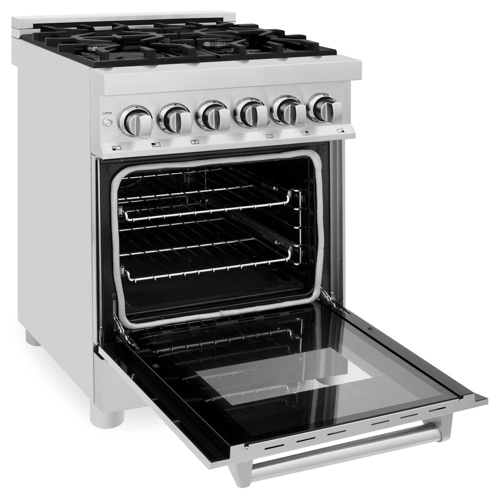 ZLINE 24-inch 2.8 cu. ft. Dual Fuel Range with 4-Burner Gas Cooktop & Electric Convection Oven - Stainless Steel with Satin Finish - Perfect for Home Kitchens & Professional Cooking (RA SN 24)
