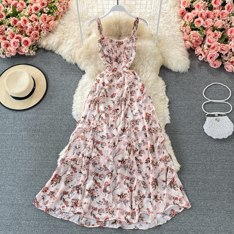 Floral Print Suspenders Maxi Dress for Women - Elegant Summer Long Skirt with Adjustable Straps | Perfect for Beach Vacations, Garden Parties & Casual Outings