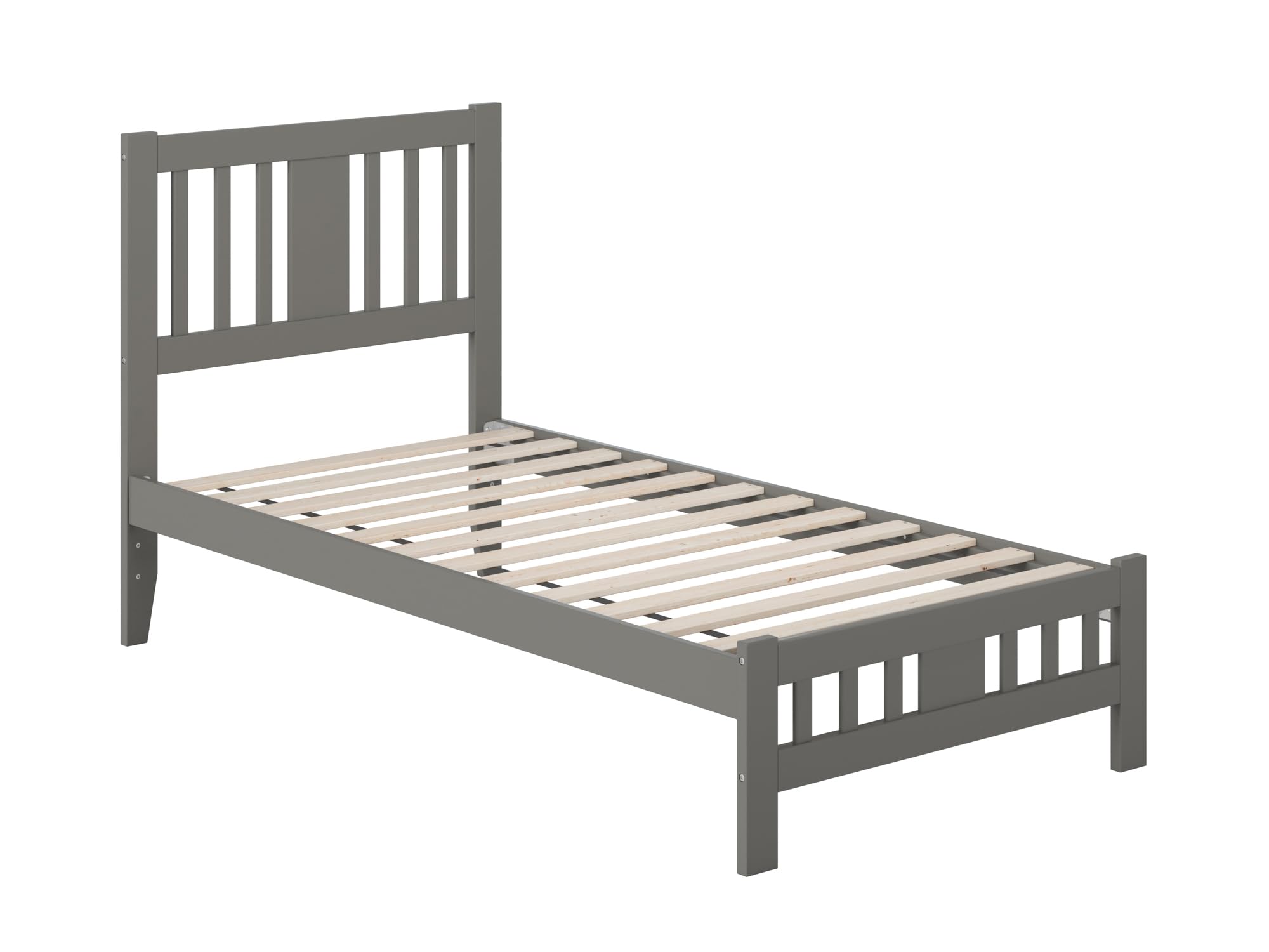 AFI Tahoe Twin Size Platform Bed Frame with Footboard & USB Charging Station - Grey Wooden Bed for Kids, Teens & Guest Rooms - Space-Saving Modern Design with Built-In Storage