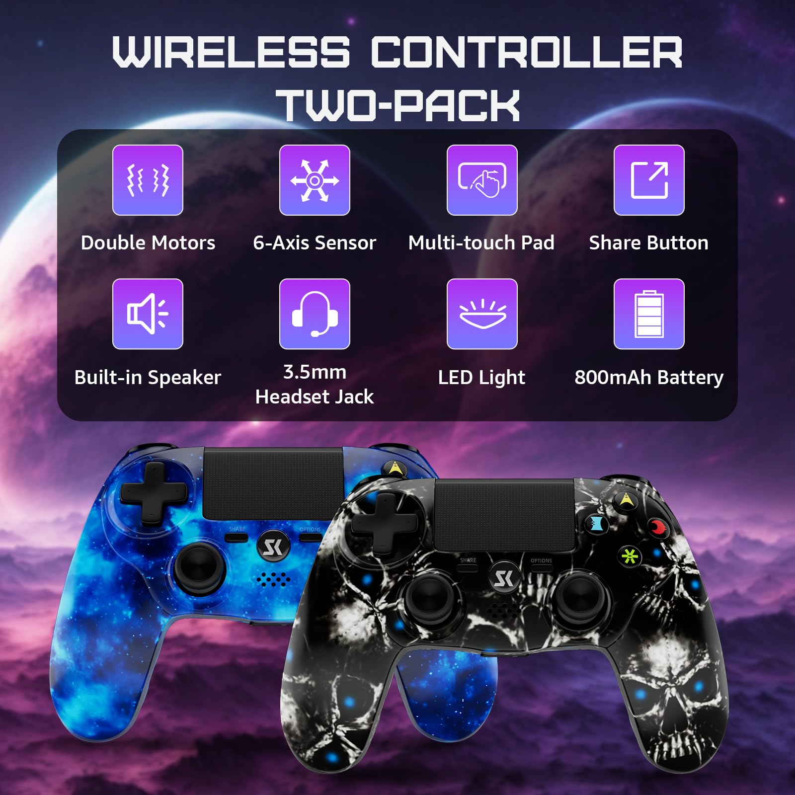 ISHAKO Wireless PS4 Controller 2 Pack - Compatible with Sony PlayStation 4, PS4 Slim & PS4 Pro - Dual Shock Gamepad with Vibration, Motion Sensor, Built-in Speaker, Touch Pad & 800mAh Battery - Perfect for Gaming, Streaming & Multiplayer Sessions