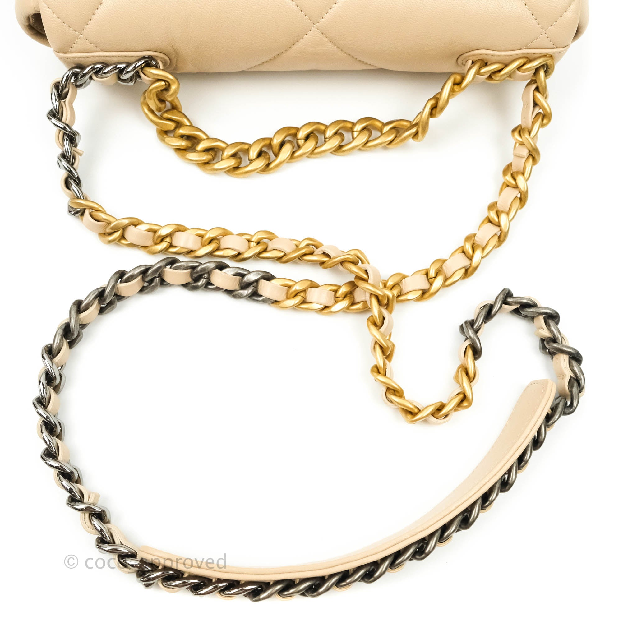 Chanel 19 Small Beige Flap Bag with Mixed Gold & Silver Hardware - Luxury Crossbody Bag for Women, Perfect for Date Night & Special Occasions