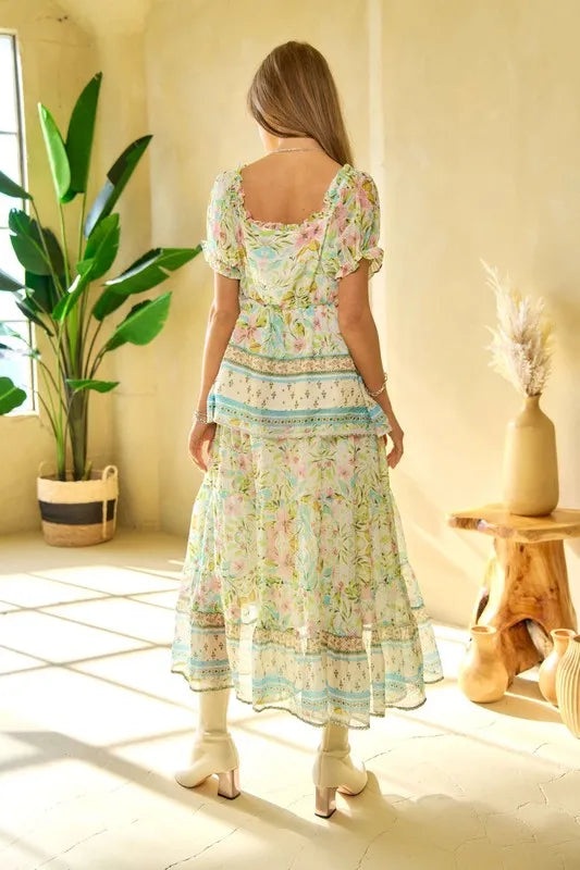 Floral Print Ruffled Blouse with Textured Details - Spring Women's Fashion Top for Casual Outings & Date Nights