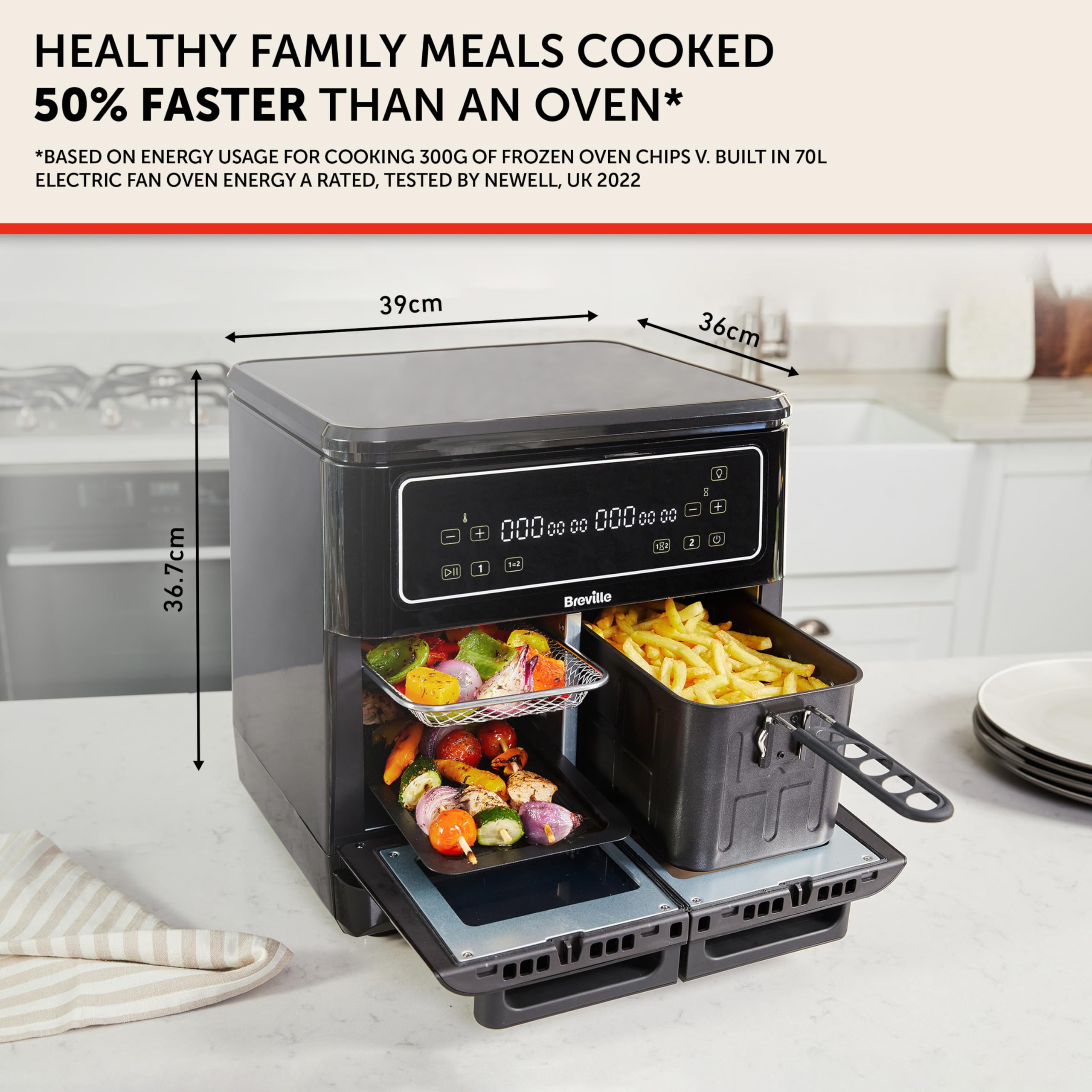 **Breville Halo Flexi Air Fryer & Large Mesh Tray – 11L Digital Dual Air Fryer Oven, 2400W – Fry, Bake, Grill, Roast & Reheat – Energy Efficient (Save £65/Year) – Black [VDF138] – Perfect for Family Meals, Quick Snacks & Healthy Cooking**