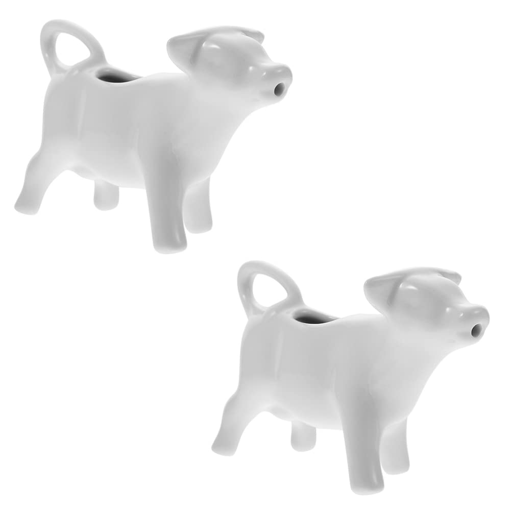 2PCS White Ceramic Creamer Pitcher with Handle, 40ML/1.35oz Cow-Shaped Milk Jug for Coffee, Tea, Syrup & Dressing - Perfect for Iced Lemon Water, Juice & Homemade Beverages