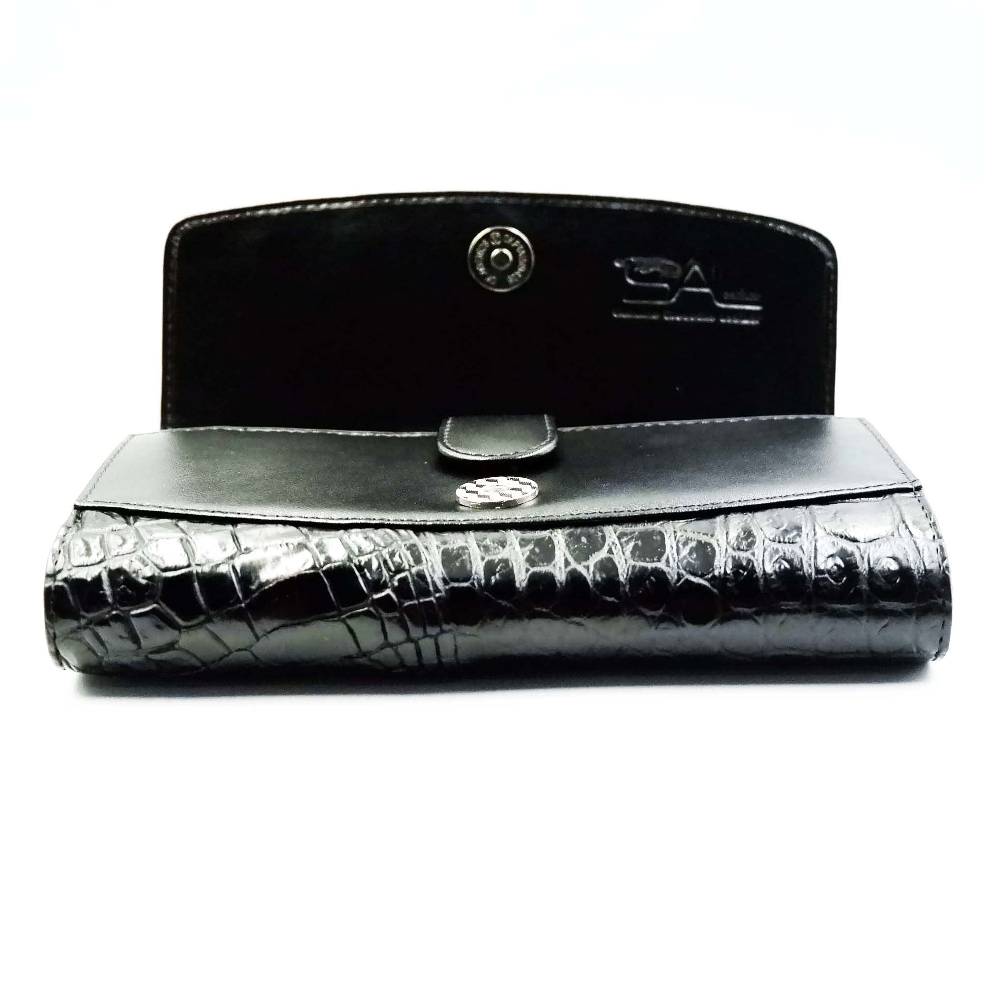 Stylish Black Crocodile Leather Women's Tri-Fold Wallet with Backbone Design - Perfect for Evening Parties, Business Meetings & Everyday Use