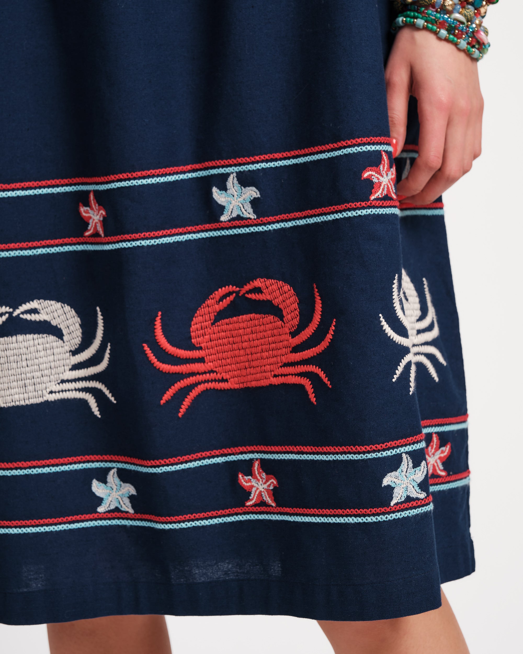 Stylish Navy Crab Print Picnic Dress - Perfect for Outdoor Gatherings, Beach Parties & Summer Events